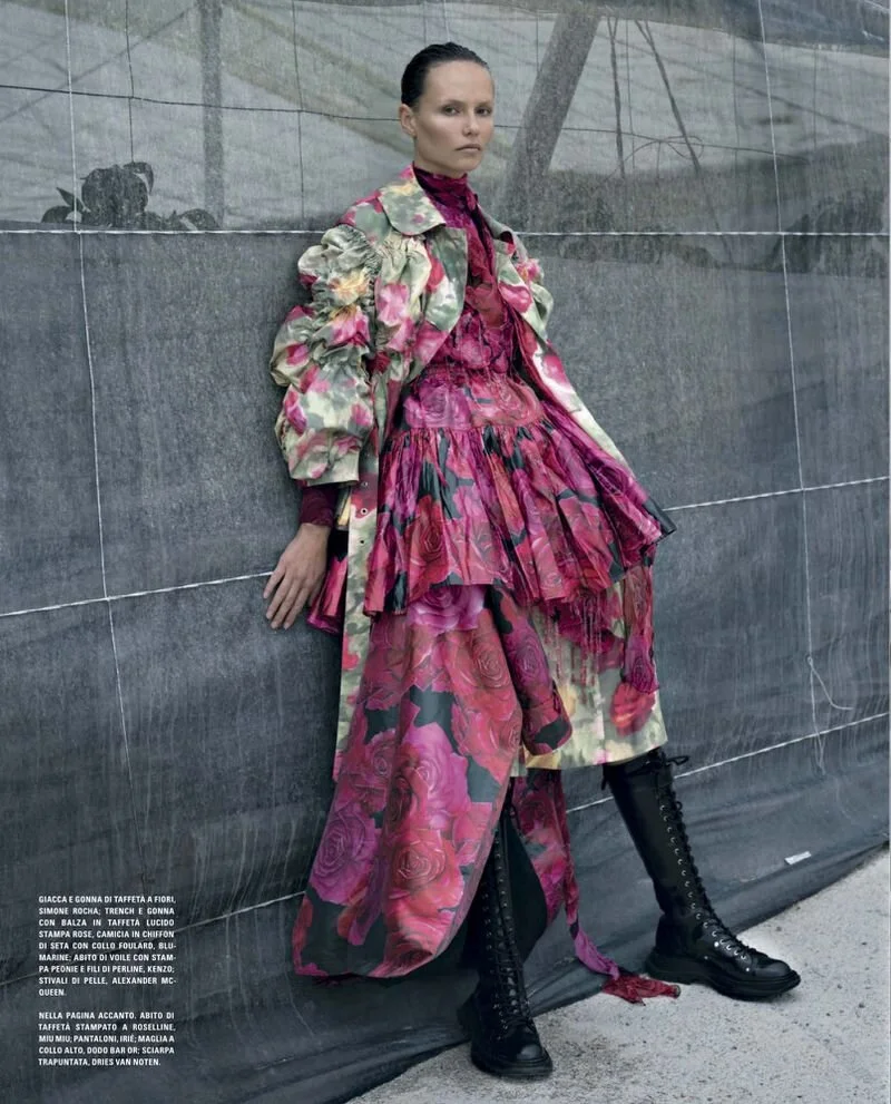Natasha Poly Blooms Urban Floral Grunge Looks for Vogue Italy